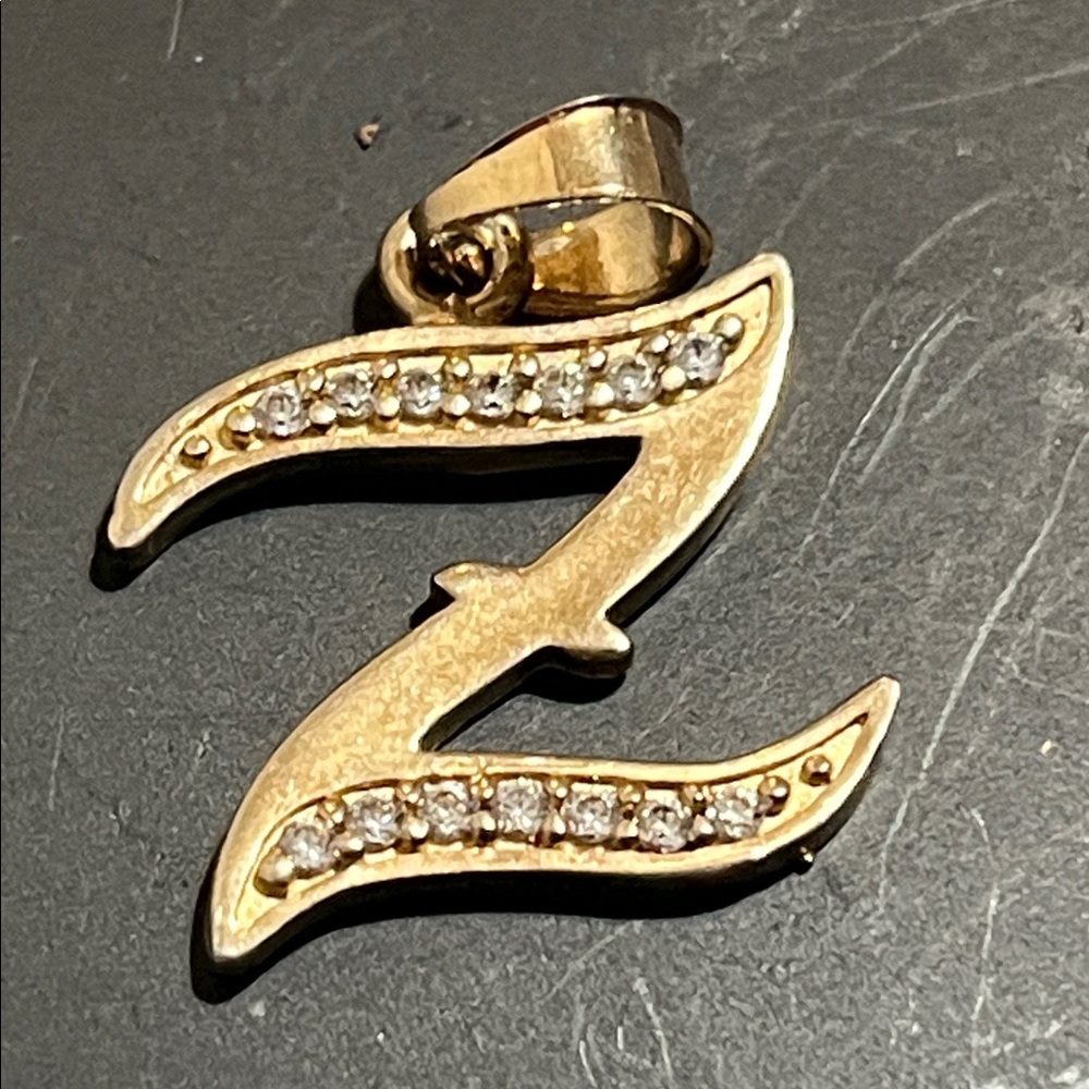 Gold Initial Z Pendant with Crystals